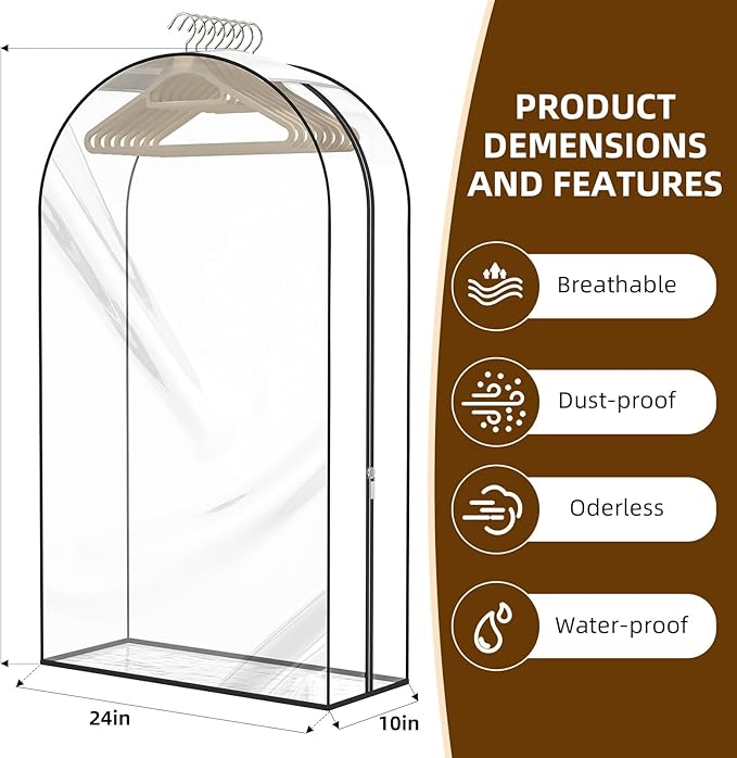 Upgraded Thickened Clear Garment Bags for Hanging Clothes 4 Packs (40 & 50 inch), 10“ Gusseted Clothes Hanging Storage Bags for Closet, Shirts, Coats, Dresses