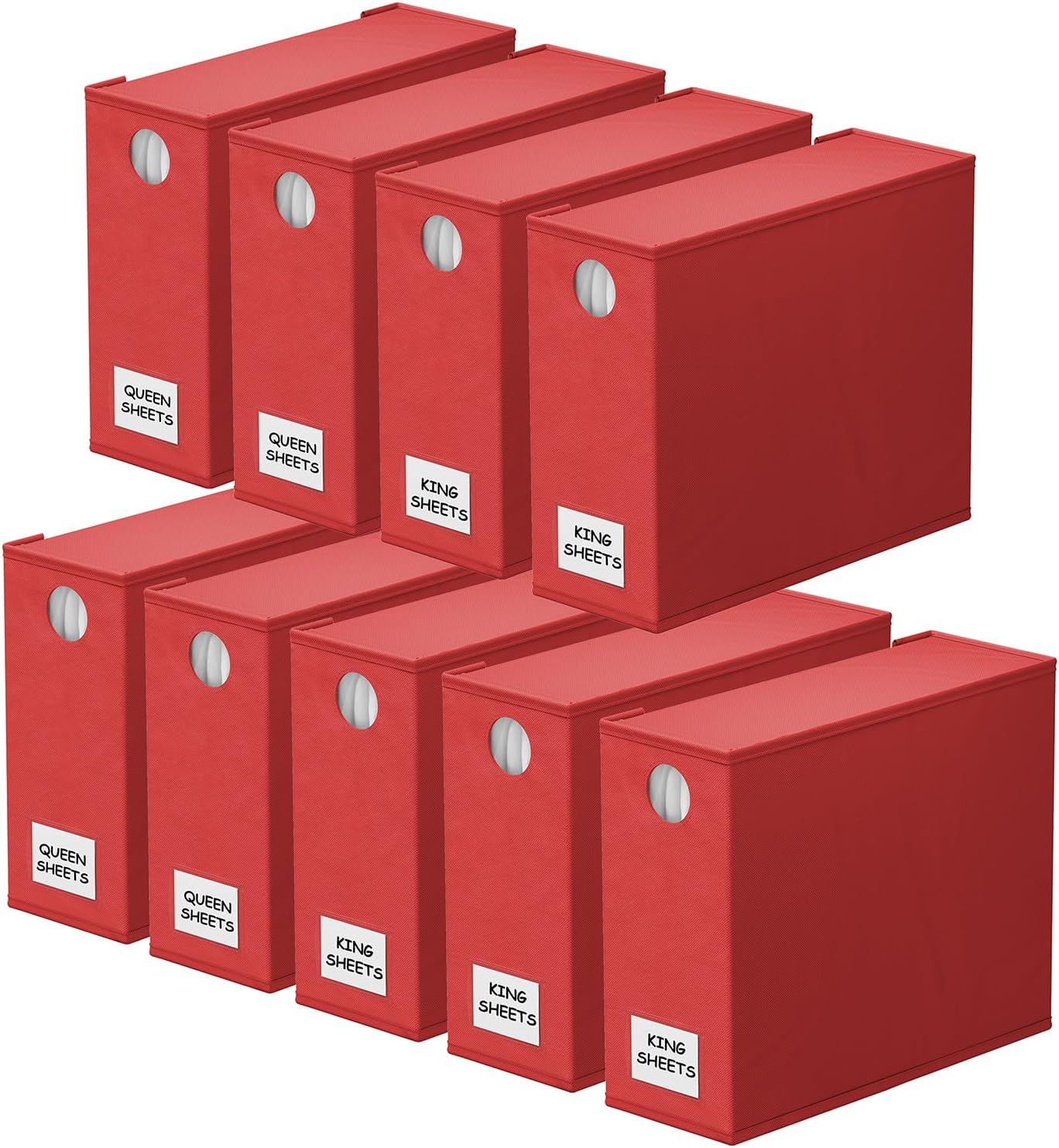 SpaceAid 9 Pack Bed Sheet Organizers and Storage, Foldable Sheet Organizer with Window for Linen Closet, Set Folder Keeper for Queen & King Size Bedding Storage (Red)