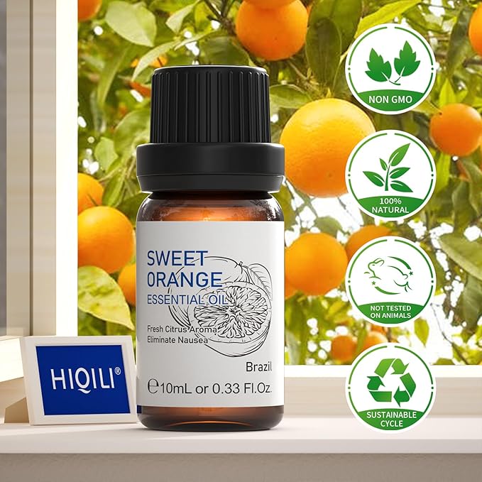 HIQILI Sweet Orange Essential Oil,100% Pure Natural for Diffuser, Aromatherapy-10ml