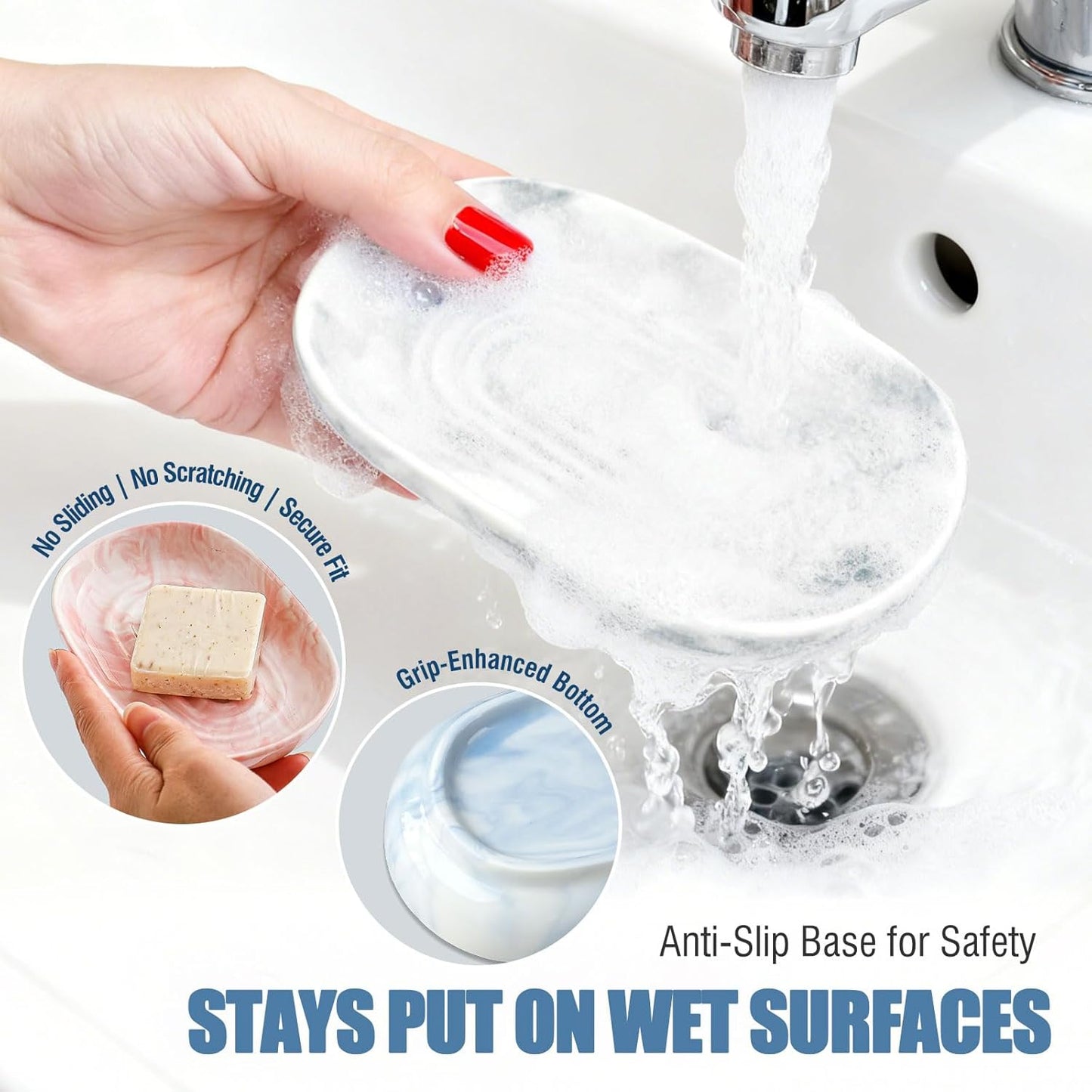 OTHIX Ceramic Soap Dish with Unique Marble Texture, Decorative Bar Soap Holder for Bathroom and Kitchen, Cute Soap Dishes for Bar Soap, Jewelry, Ring (Gray Texture)