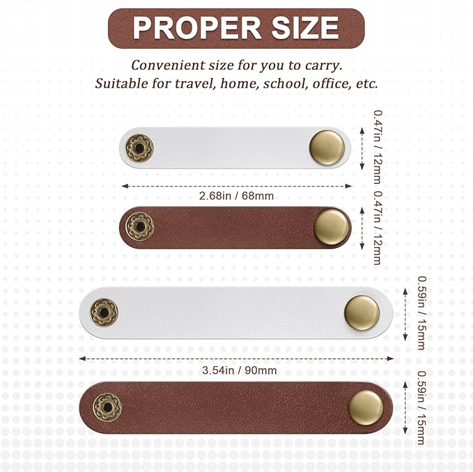 52 Pieces PU Leather Cable Straps, Earbud Cord Organizer, PU Leather Handmade Portable USB Cord Holder, Earphone Cable Tie Cable Management, for Travel, Home, School, Office (Beige, Chestnut Brown)