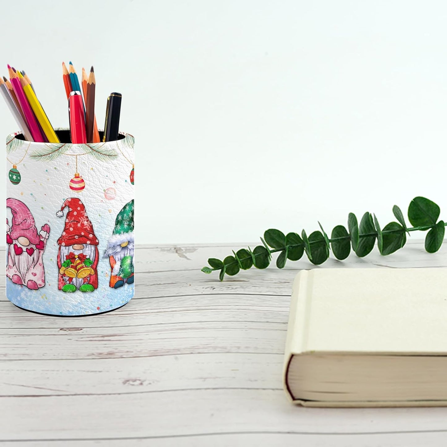 Gnomes Pen Holder Pencil Organizer Cute Pencil Cup Desk Decor Makeup Brush Holder PU Multifunctional Office Suppliesfor Home Classroom School