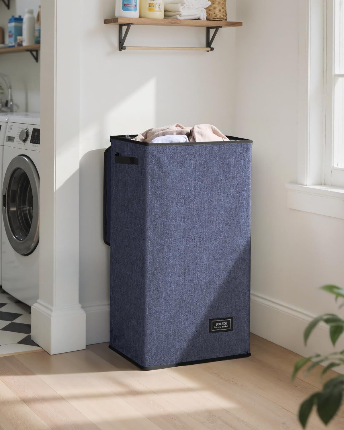 SOLEDI Laundry Hamper with Lid 100L Large & Tall Collapsible Laundry Basket, Clothes Hamper with Bag Removable Easy to Carry, Dirty Hampers for Bedroom, Bathroom, Dorm, College, Navy Blue