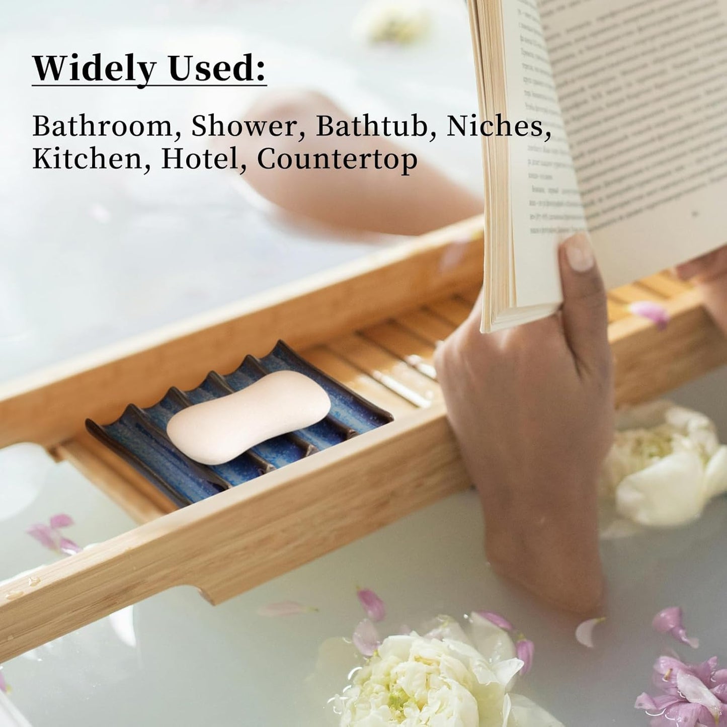 Ceramic Soap Dish, Bar Soap Holder with Self Draining Design, Large Soap Tray for Shower, Sink, Countertop, Bathroom & Kitchen, ANTIS'S HOME (Blue)