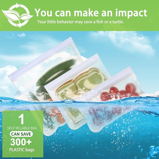 SPLF 10 Pack Reusable Sandwich Bags, Reusable Quart Bags Extra Thick Leak-proof Freezer Bags Bpa and Silicone Free for Marinate Meats, Cereal, Sandwich, Travel Items, Home Organization