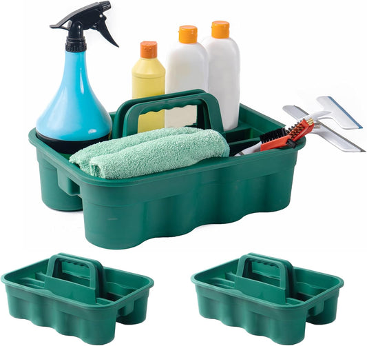 Matthew 3 Pack Large Plastic Tote Tool & Deluxe Supply Cleaning Caddy with Handle Portable Shower Basket Storage Caddy for Cleaning Products,Take-Out Drink,Bathrooms - Green