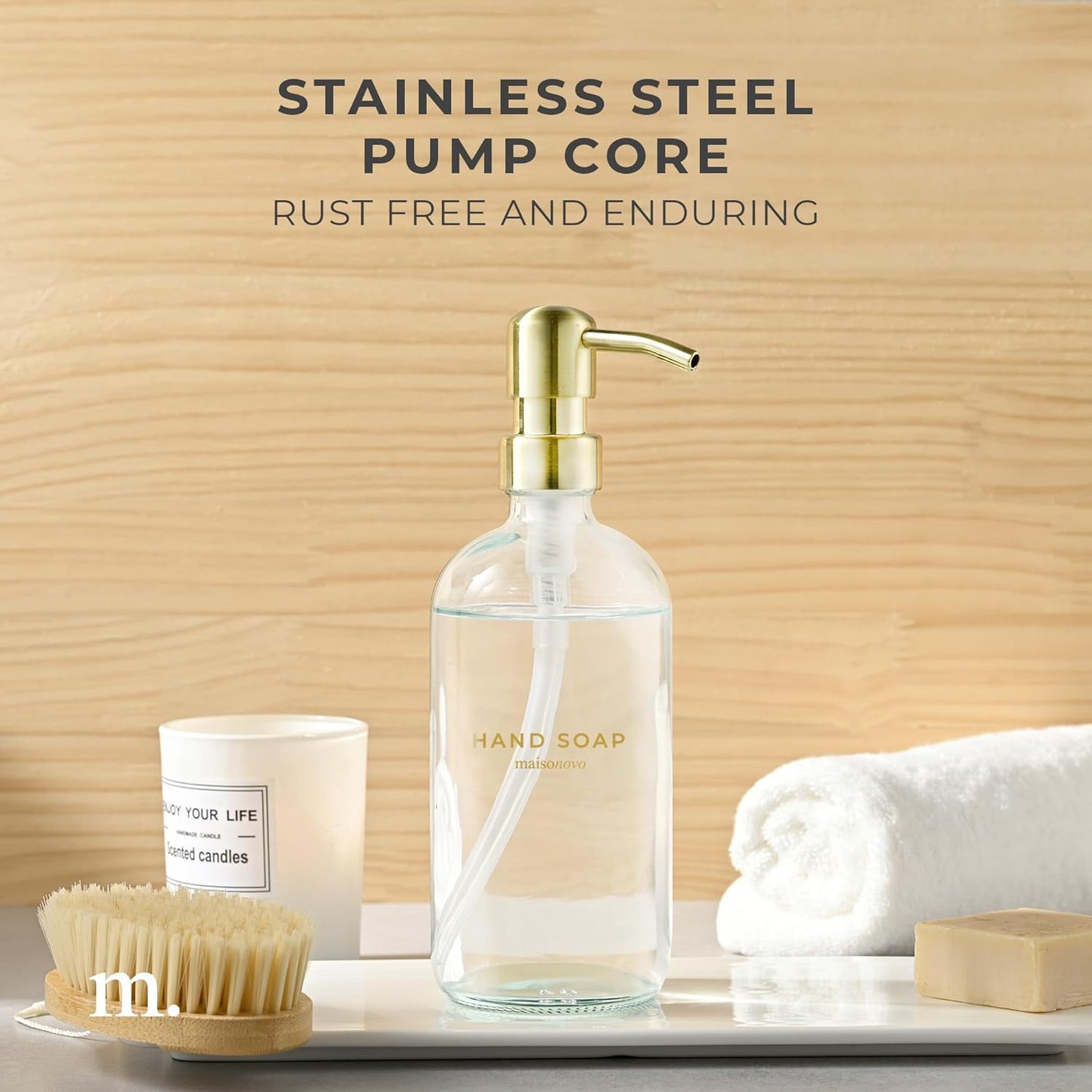 MaisoNovo Soap Dispenser 1-Piece Set | 16.9oz Clear Bottles with Gold Stainless Steel Pump