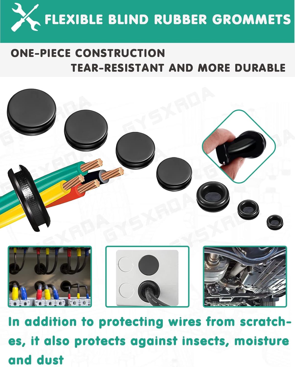 Rubber Grommet Kit 200 Pack - 7 Sizes Firewall Rubber Hole Plugs Rubber Grommets for Wiring, Automotive, Home Improvement Cord Pipe Wire Organization (7/25, 3/8, 1/2, 5/8, 3/4, 7/8, 1 inch)