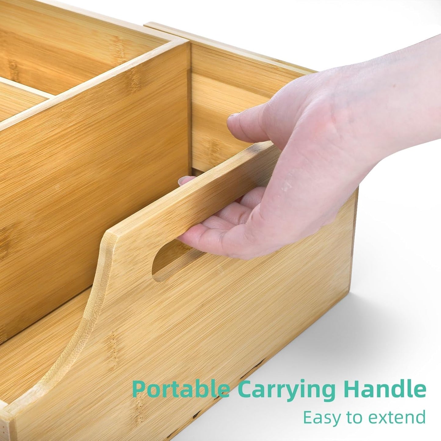 Coffee Station Organizer for Countertop, Bamboo Coffee Bar Condiment Organizer, Extendable Tea Condiment Storage for Bar Decor, Kitchen, Office, 7 Compartment