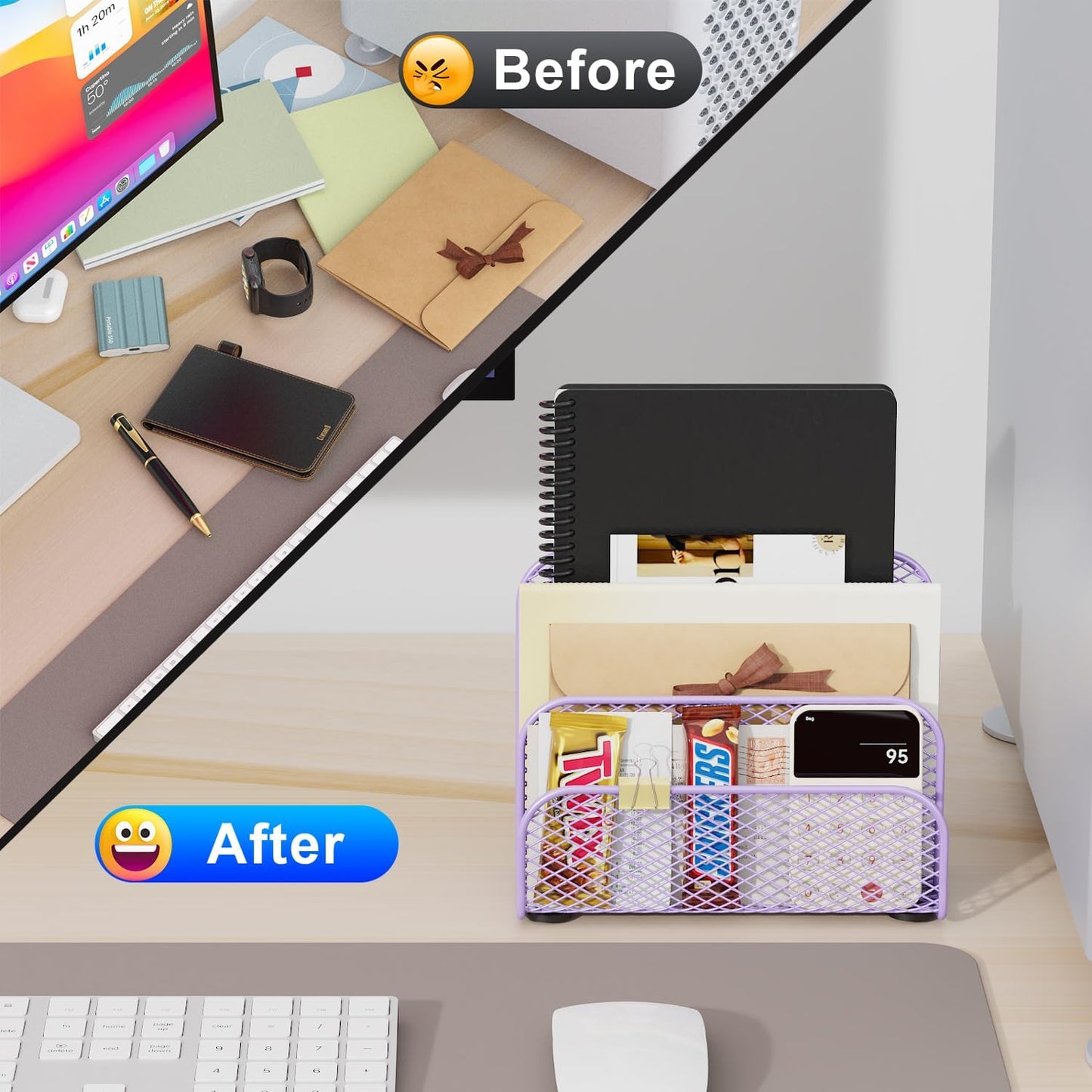 gianotter Mail Organizer Countertop, Metal File Holder with 3-Slot, Purple Desk Accessories & Workspace Organizers (Purple)