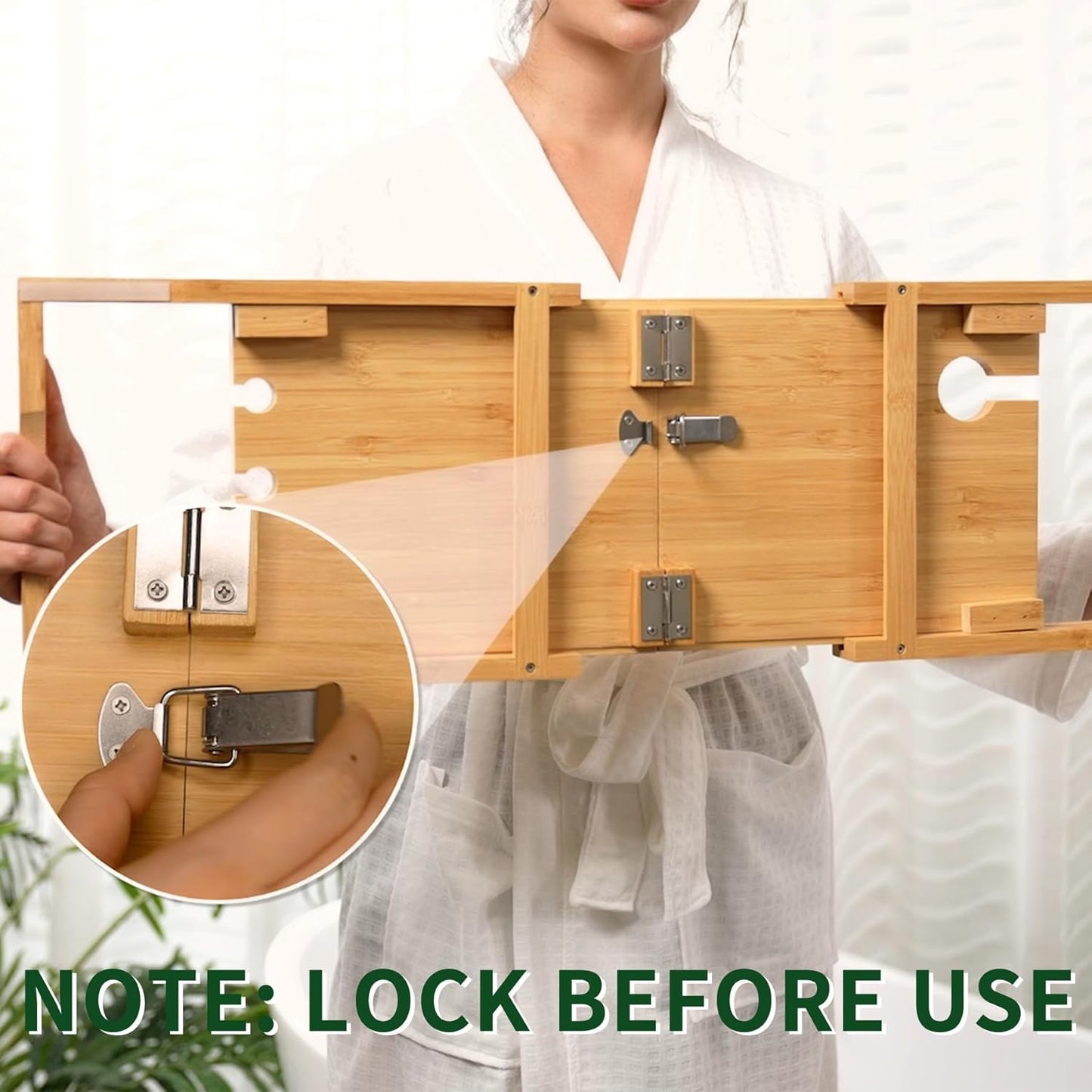 Utoplike Bamboo Bathtub Caddy Tray Bath Tray for Tub, Adjustable Bathroom Bathtub Organizer with Book Tablet Wine Glass Cup Towel Holder (24.5"-37.4")