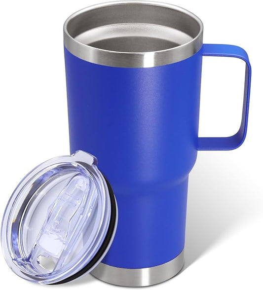 20 oz Tumbler with Handle and Lid, Stainless Steel Tumbler Insulated Travel Coffee Mug, Spill Proof Double Wall Vacuum Tumbler Cup Keep Drink Hot & Cold, Dark Blue, 1 Pack