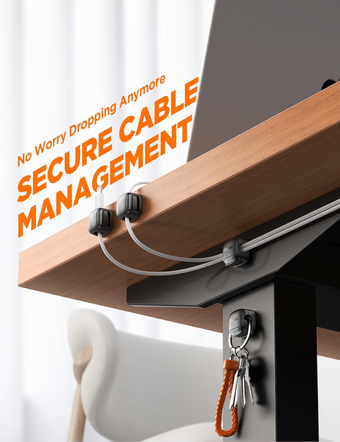 6Pack Cord Organizer - Chfeila [Dual Spring & Clasp Lock] Cable Management Clips, Adhesive Phone Charger Keeper, Compact Wire Holder for Nightstand/Car, Home Office Desk Accessories Decor Essentials