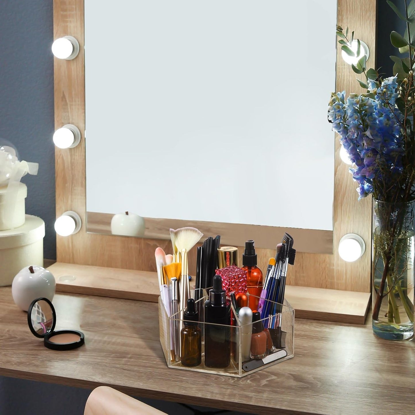 Zonon Acrylic Pen Holder Pencil Organizer 360 Degree Rotating Art Pencil Holder Organizer with 7 Compartments Acrylic Hexagon Pen Cup for Home Office Supplies(Clear)