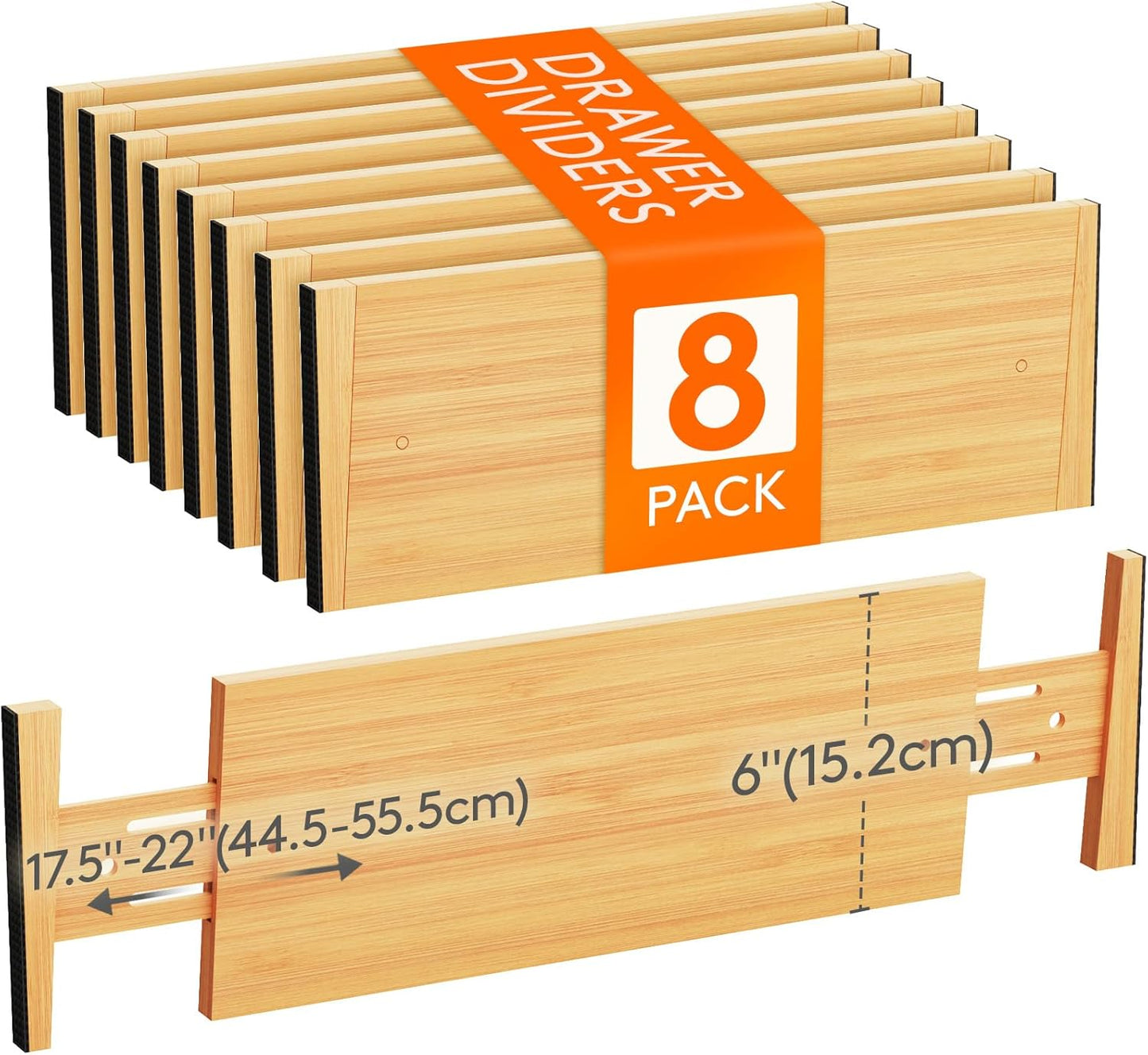Lifewit 8 Pack 6" Deep Bamboo Drawer Dividers, 17.5-22" Expandable Drawer Organisers for Clothes, Adjustable Dresser Drawer Divider, Clothing Drawers Separators for Dresser, Bedroom, Bathroom, Office