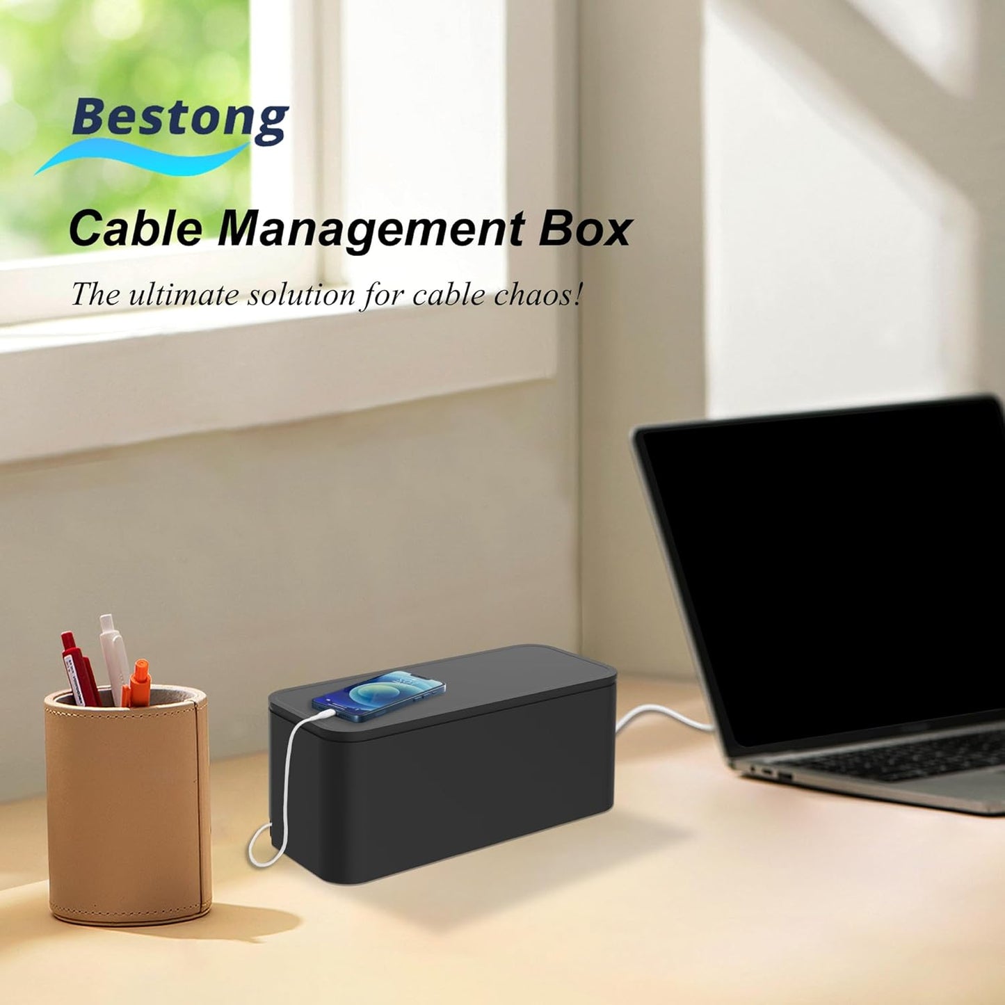 Power Strip Hider Box - Wire Storage Box for Extension Cord, Power Strips, and Surge Protector Wire Management. Cable Management Floor Outlet Hider Box (Large and Medium Sizes, Black)