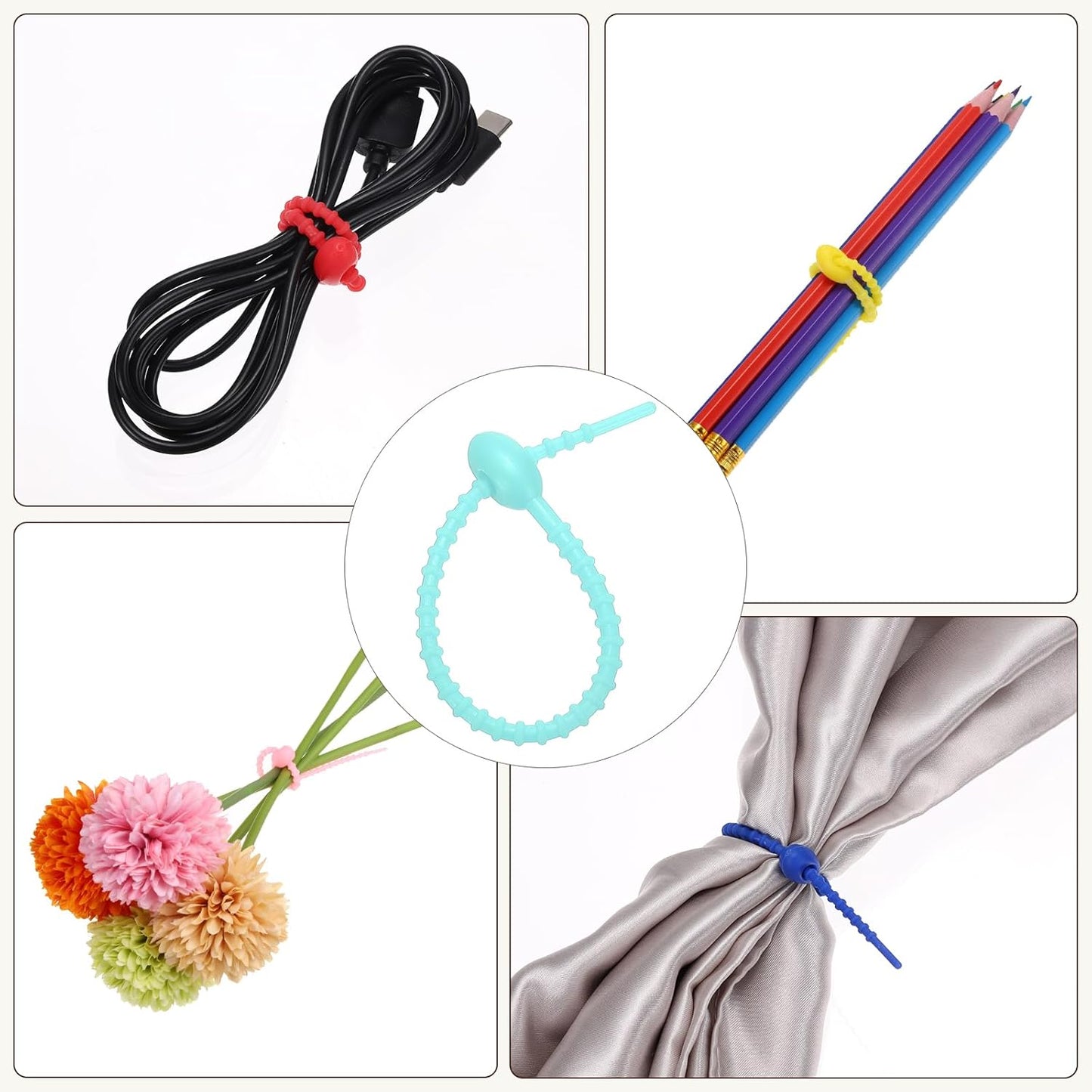 PATIKIL 6 Inch Silicone Cable Ties, 20pcs Rubber Reusable Twist Zip Ties Organizer for Home Office Kitchen Food bags Wires Adjustable Bag Clip, Water Blue