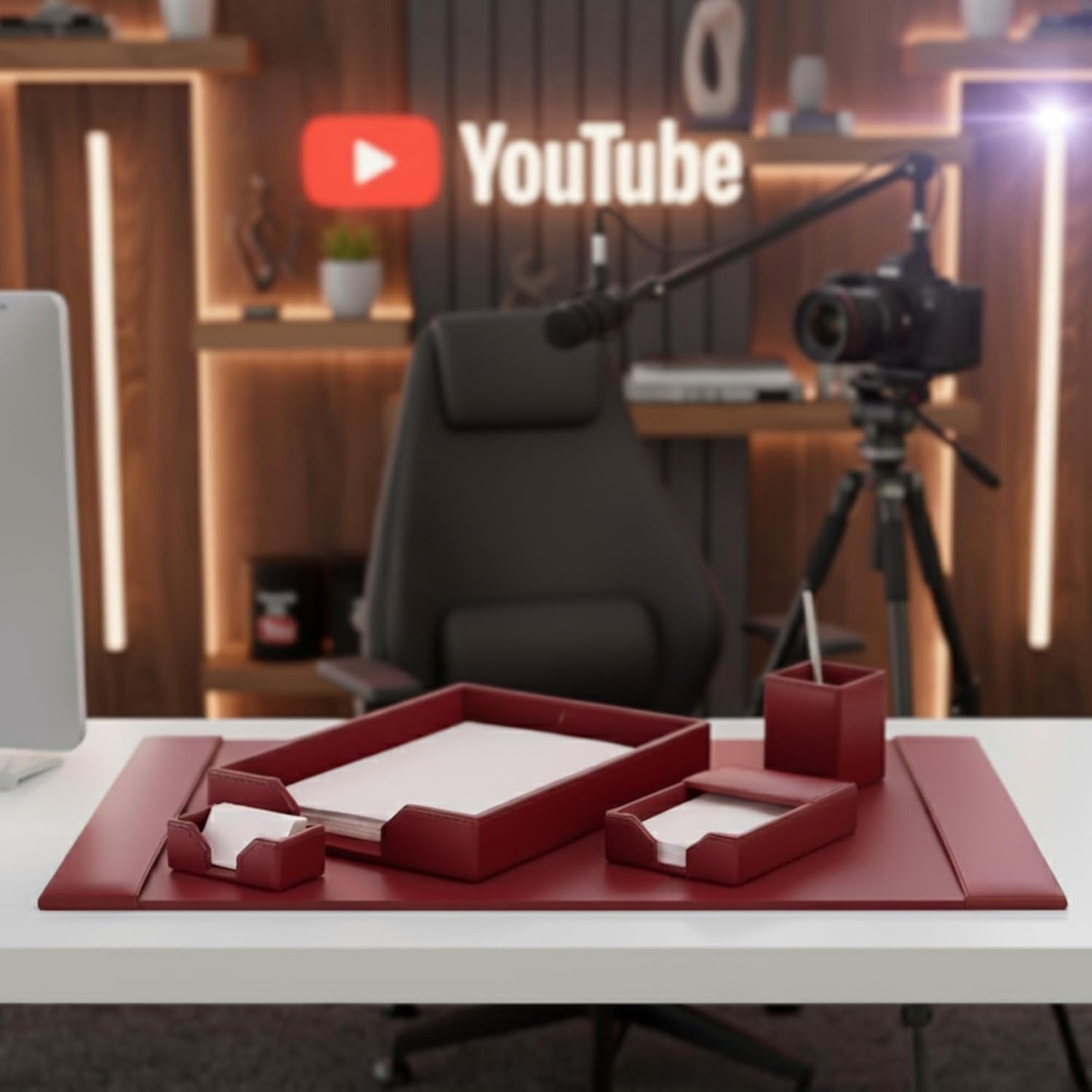 DACASSO Bonded Leather Desk Set - Luxury Leather Desk Pad & Desk Organization Essentials (Burgundy, 5 Piece)