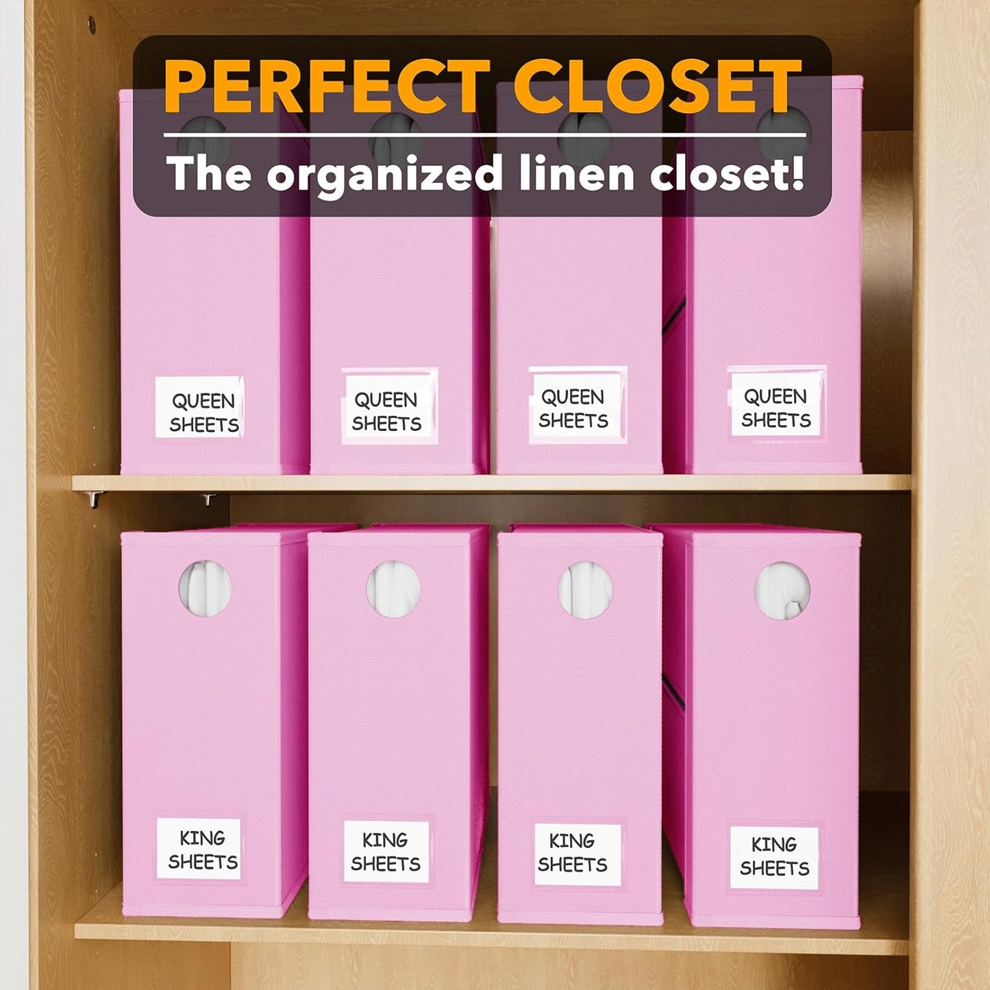 SpaceAid 8 Pack Bed Sheet Organizers and Storage, Foldable Organizer for Linen Closet, Set Folder Keeper with Window XL (Queen & King Size) Bedding Container (Pink, 8 Pack)