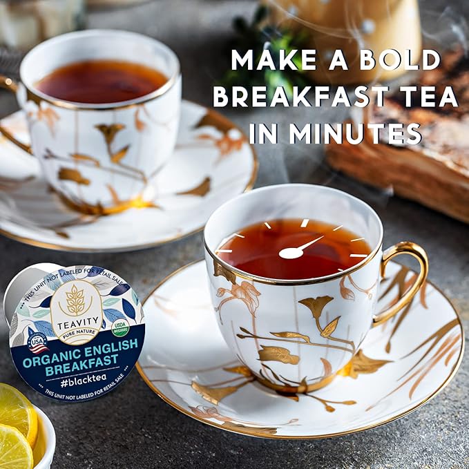Organic English Breakfast Tea Pods for Keurig - Naturally Caffeinated Unsweetened Black Tea Pods by Teavity (12 Tea Pods)