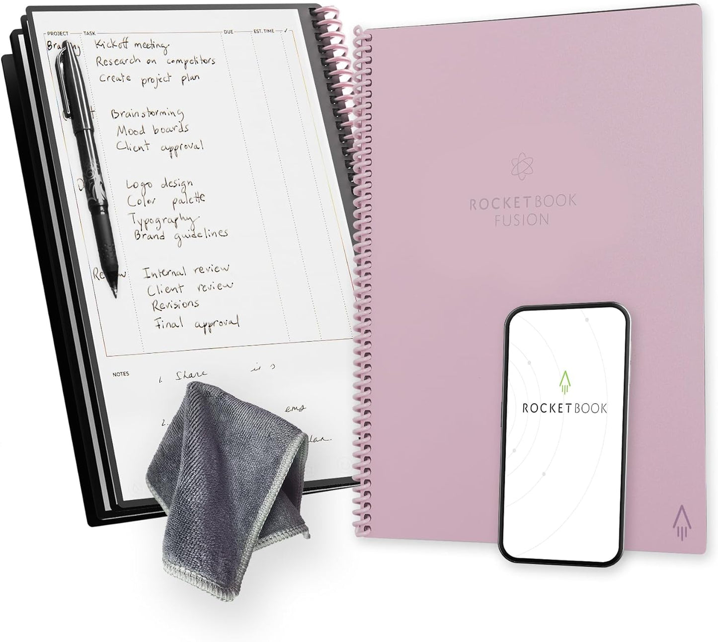 Rocketbook Fusion Hybrid Reusable Planner and Notebook in One, Additional Blank Pages, Goal and Project Tracker, Undated Planner, Letter Size 8.5x11, Pink (Pack of 1)