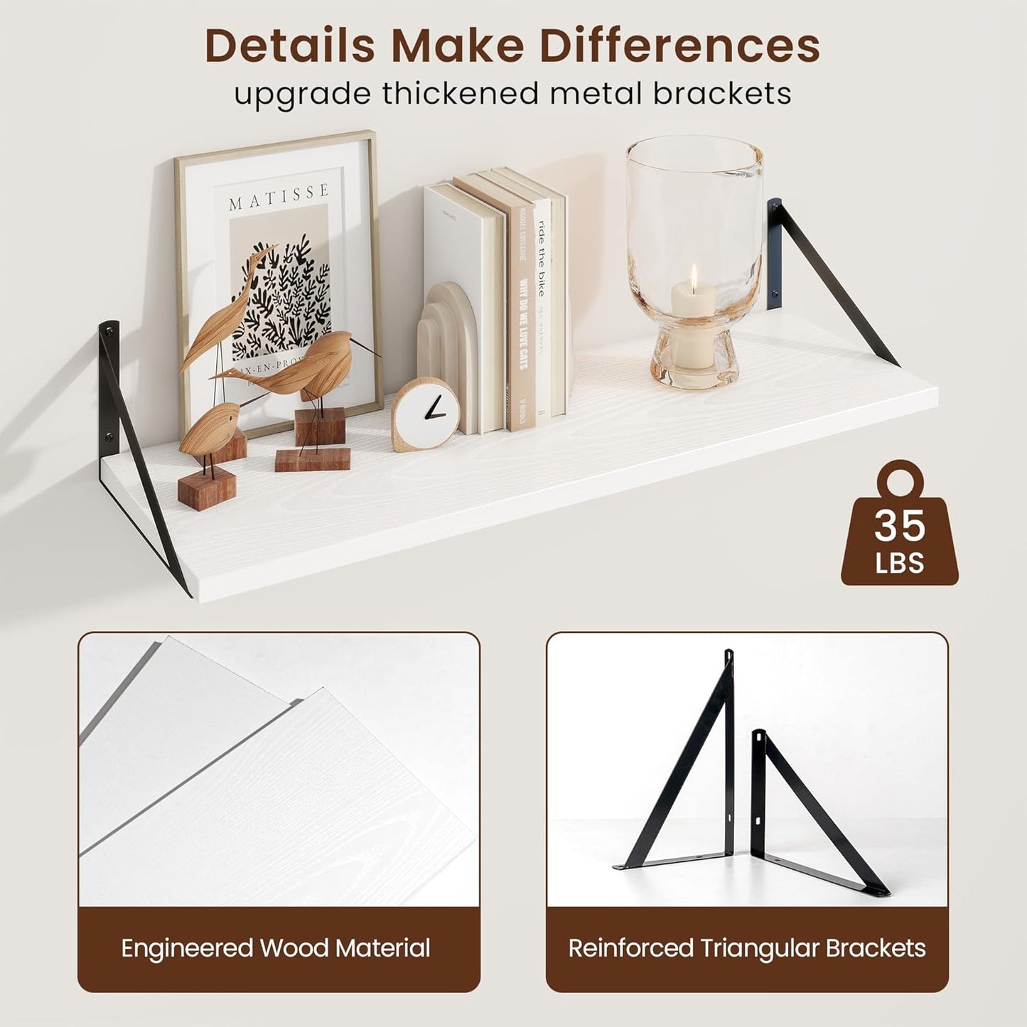 Axeman White Floating Shelves for Wall - 30 Inch Wide x 10 Inch Deep Floating Shelves Set of 2 -White Wide Wall Shelves for Living Room Bathroom Bedroom