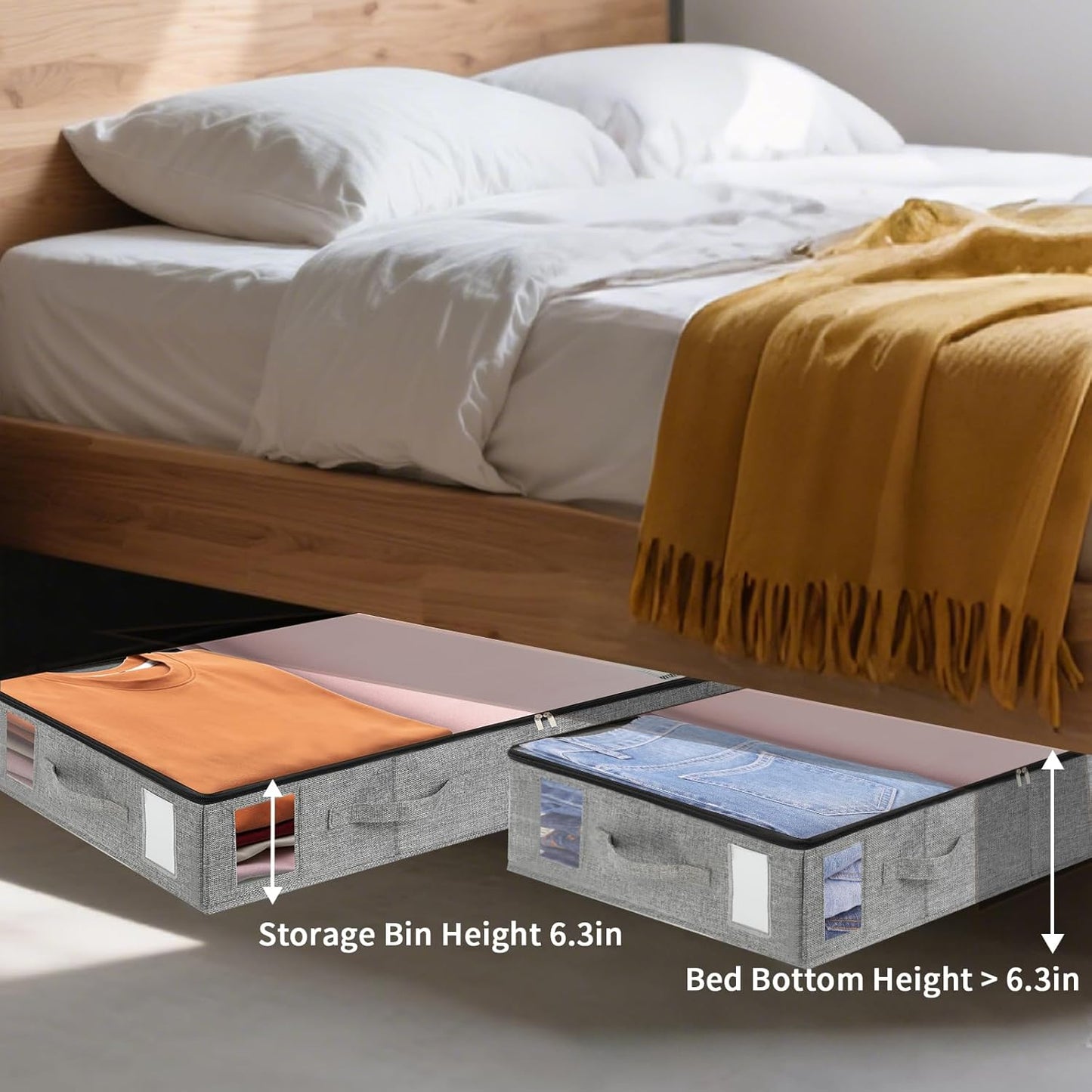 combocube 4 Pack Under Bed Storage Containers, Stackable Closet Organizers and Storage Bins with Sturdy Support, Foldable Underbed Clothes Storage Box for Blanket, Comforter, Sweater, Pillows, Shoes