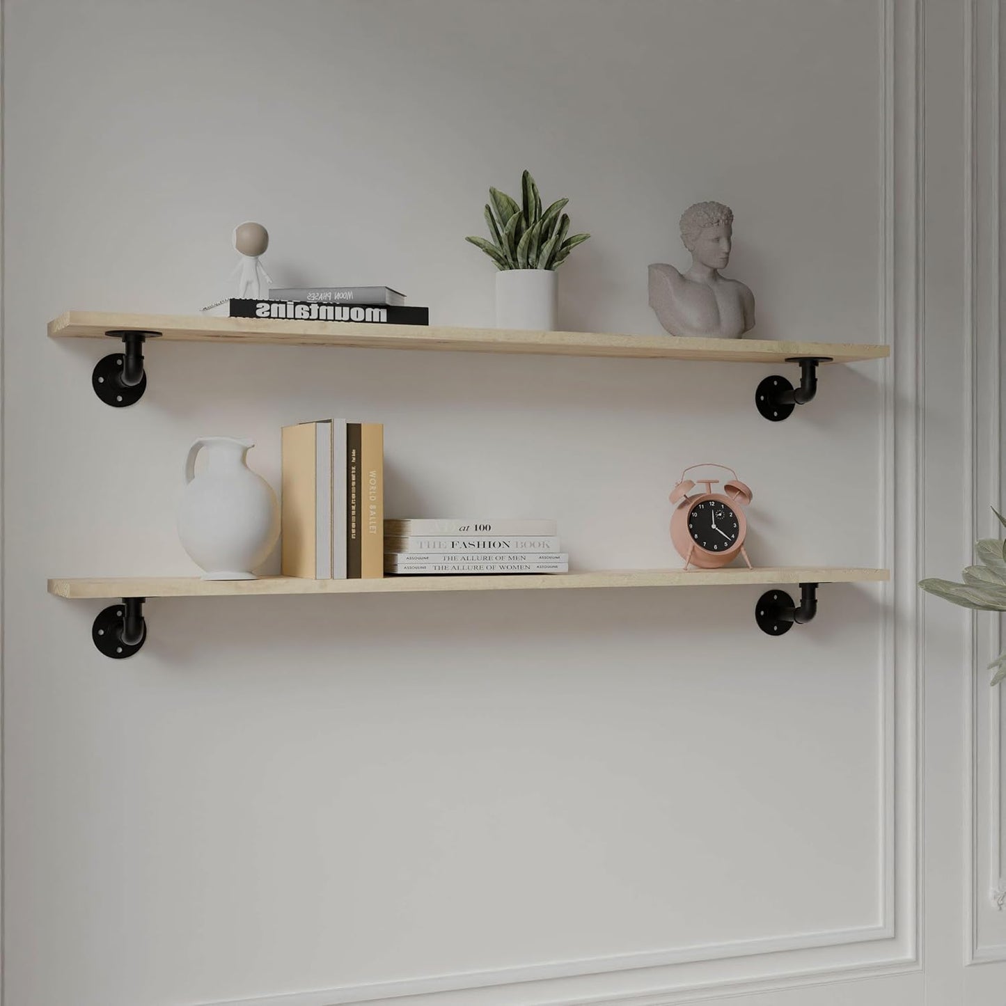 IEO Industrial Pipe Shelving Shelf,Pipe Wall Shelves Wood Shelf,Kitchen Shelves Shelving, 48 Inches Wood Long Floating Shelves for Wall Farmhouse Pipe Book Shelves Natural for Kitchen,Living Room