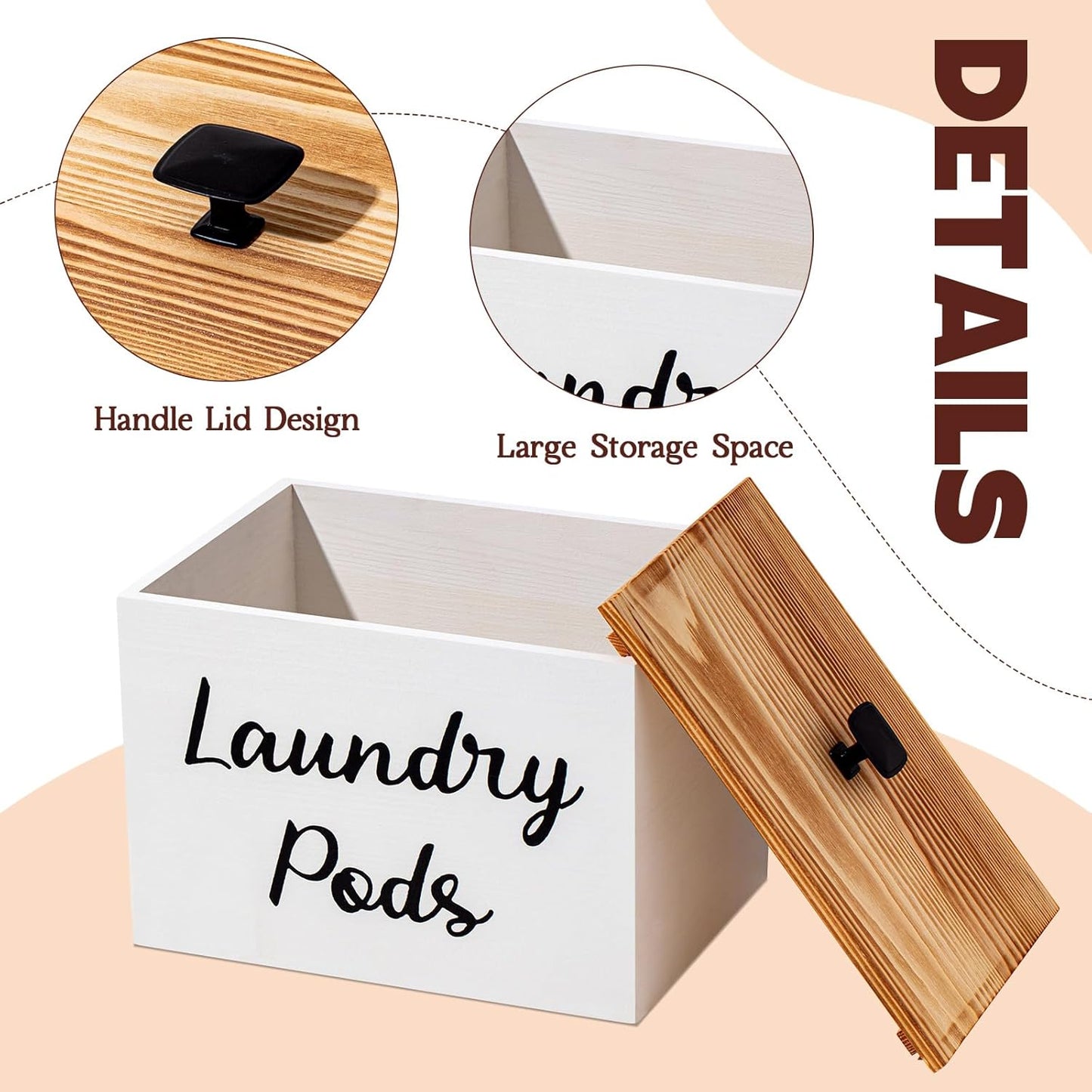 Dandat 3 Pcs Dryer Sheet Holder Laundry Pod Holder Scent Booster Container Set with Scoop Rustic Wood Dryer Sheet Container Laundry Beads Dispenser for Storage(White)