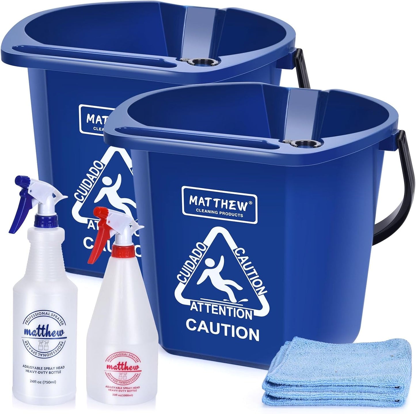 Matthew Cleaning 4.2 Gallon Mop Bucket, Heavy Duty Plastic Cleaning Bucket with Built-in Pour Spout, Mop Holder and Comfort Grip Handle, House and Commercial Cleaning Supplies, 2 Pack Blue