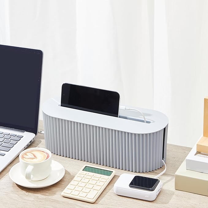 Marsui 2 Pcs Cable Management Box Cord Hider Organizer with 46 Pcs Cable Management Kit Wire Box for Power Strips Surge Protectors Desk TV Computer Wires Home Office(Gray)