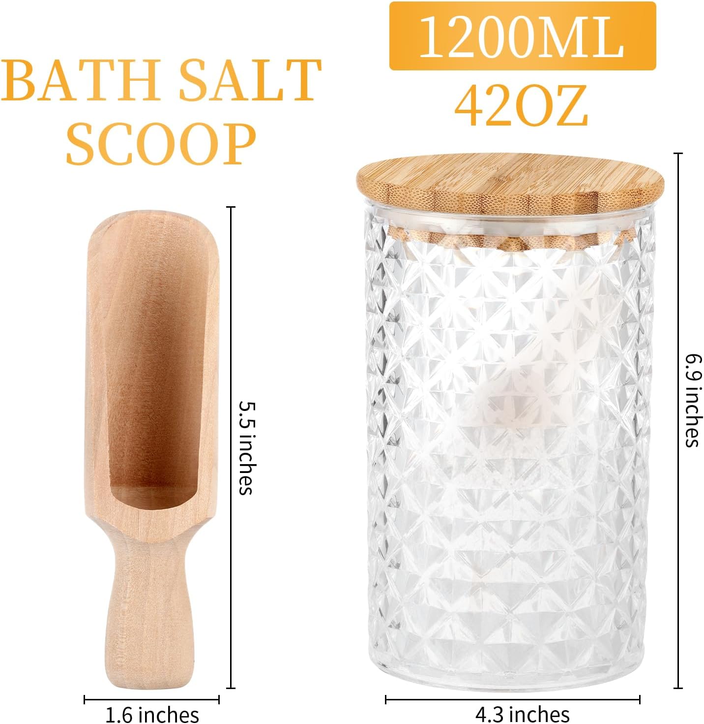 1200ML/42OZ Acrylic Bath Salt Jar with Wooden Scoop Bath Salt with Lids and Scoop Bath Salt Container Bath Salt Big Jar for Salt Candy Tea