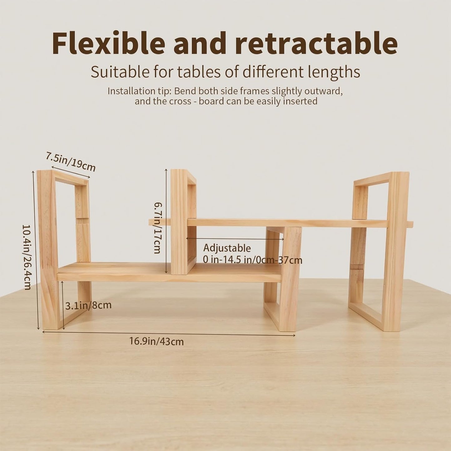 Desk Shelves Desktop Organizer Shelf - No Assembly Needed Holds 130lbs for Desk Organizers and Accessories Corner Bookshelf Table Top Shelving in Office, Books, Bathroom Storage-Pine Nature Wood Color