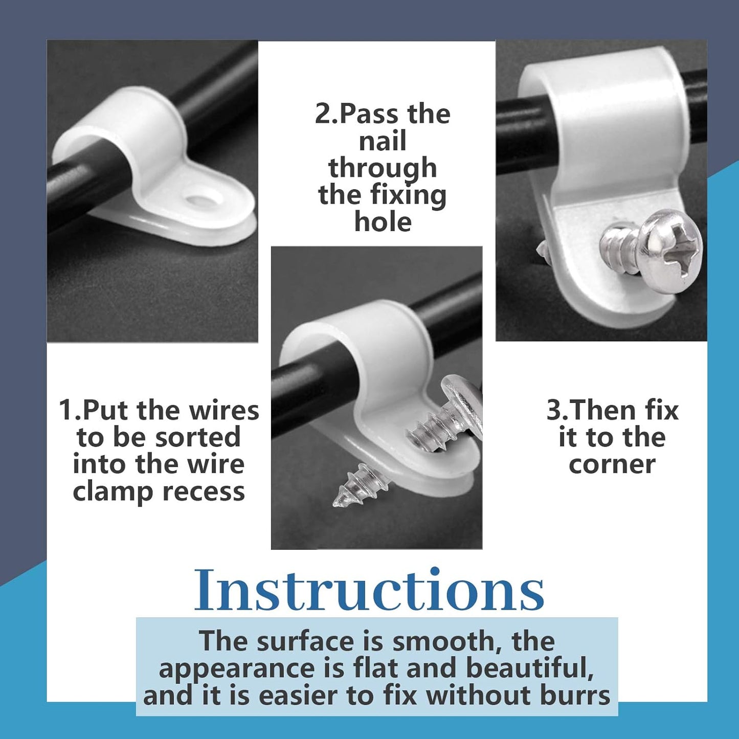 Glarks 120Pcs 3/8 Inch White Nylon Screw Mounting R-Type Cable Clip Wire Clamp with 120Pcs Screws for Wire, Cable, Conduit and Cable Conduit Kit （White）