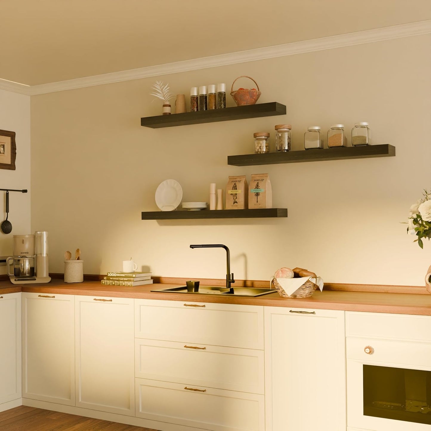 Floating Shelves for Wall, 36 Inch Extra Long Black Wall Shelves, Set of 3, Hanging Invisible Brackets Floating Shelves for Living Room,Bedroom,and Kitchen