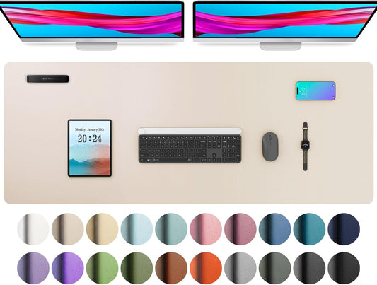 Aothia Large PU Leather Desk Pad Protector – Non-Slip Mouse Pad & Writing Mat for Office/Home, Waterproof, Easy to Clean(48" x 17", Eggshell)