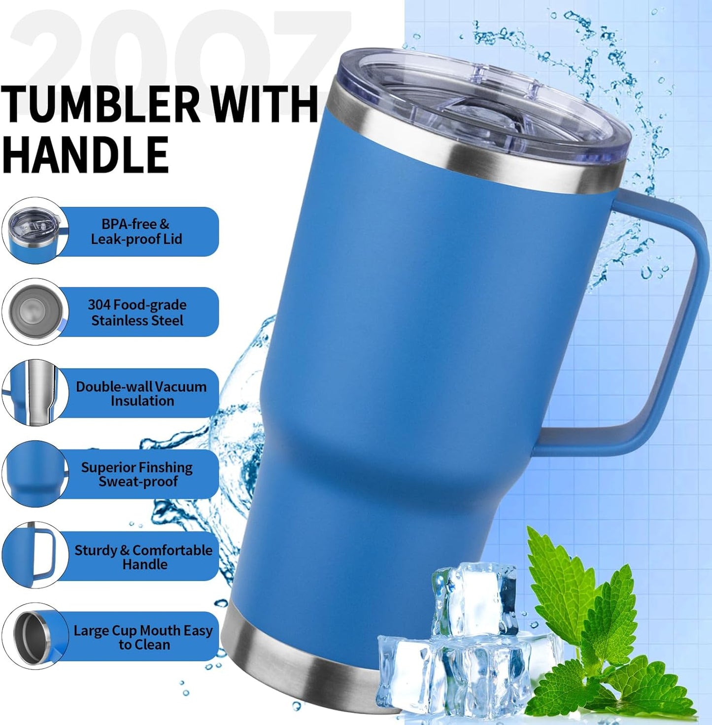 20oz Insulated Tumbler with Handle Stainless Steel Travel Coffee Mug with Lid and Straw Double Wall Vacuum Leak-proof Reusable Thermal Water Cup for Hot and Cold Drinks (Multicolor-3,4 Pack)