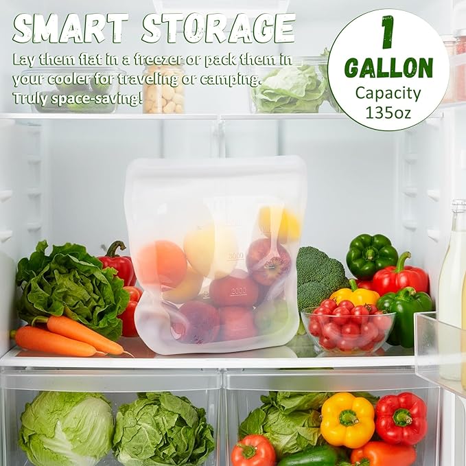 Reusable Premium Silicone Food Storage Gallon Bag 135oz,XXL - 2 PCS Food Storage Bag,Freezer Container,Sous Vide,Kitchen Organization,And Meal Prep Bags Microwave,Dishwasher,Oven Safe, BPA Free