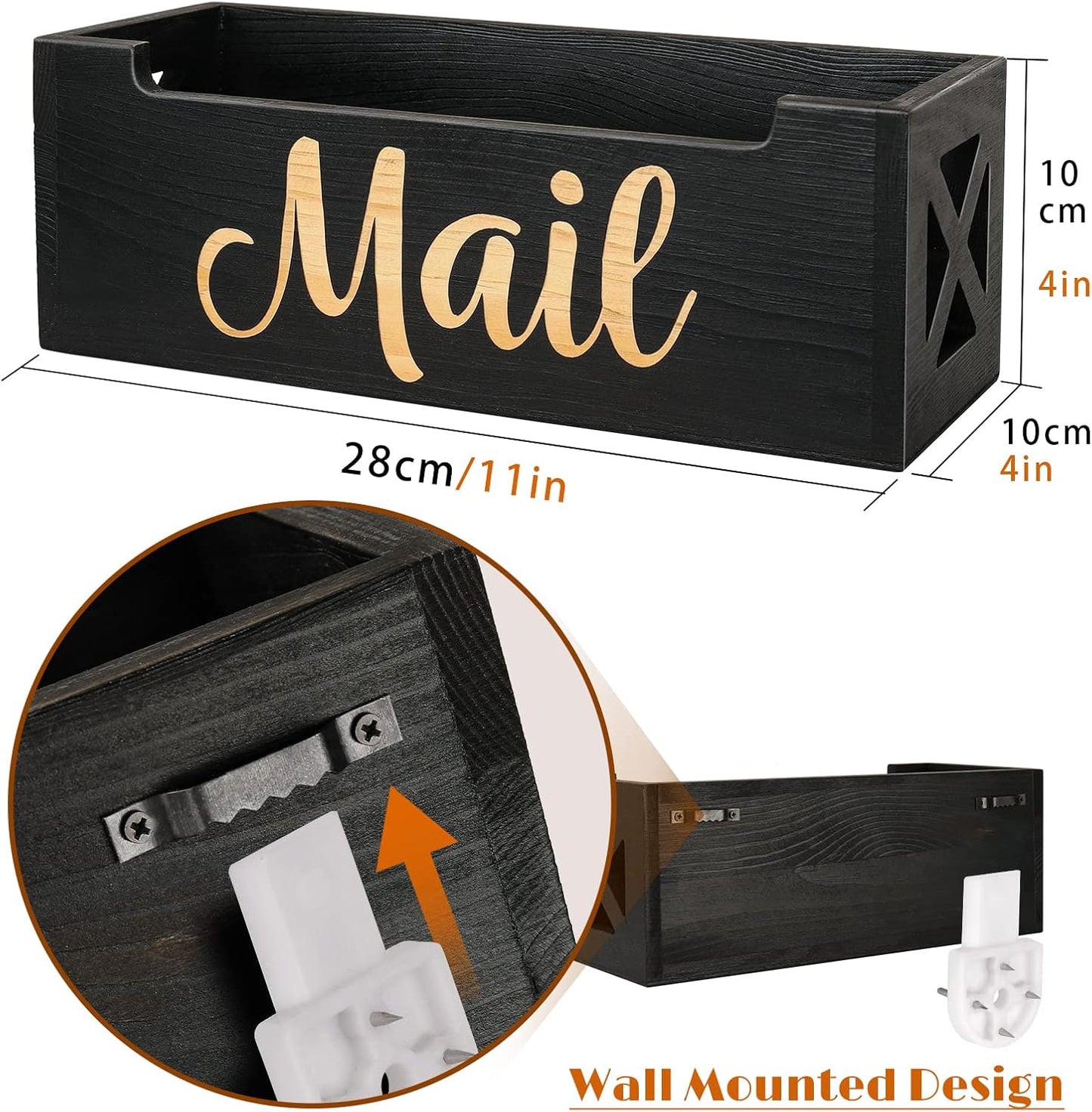 Mail Organizer Mail Holder Countertop, Rustic Wooden Mail Basket Mail Tray Letter Holder Box for Desk Home Office Wall Mount