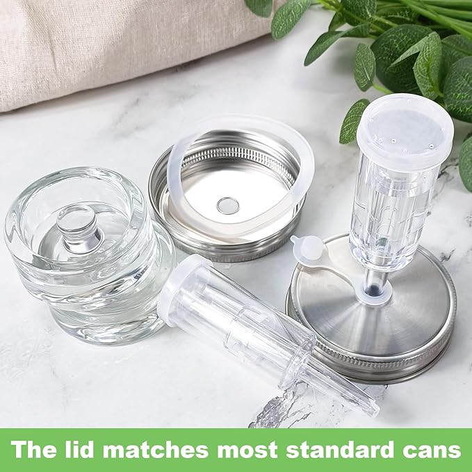 Fermentation Kit - 2 Upgraded Lids and 2 Glass Weights for 86MM Wide Mouth Mason Jars, Making and Storing Sauerkraut (Jars Not Included)