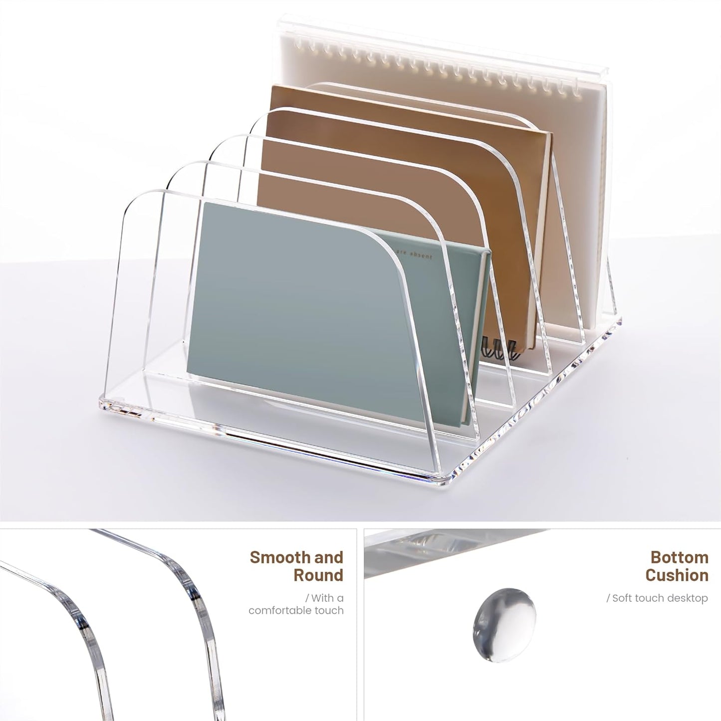 YUXUN Clear Acrylic Desktop File Sorter Organizer,Upright File Organizer, 5-Section Bookshelf for Home Office & Classroom