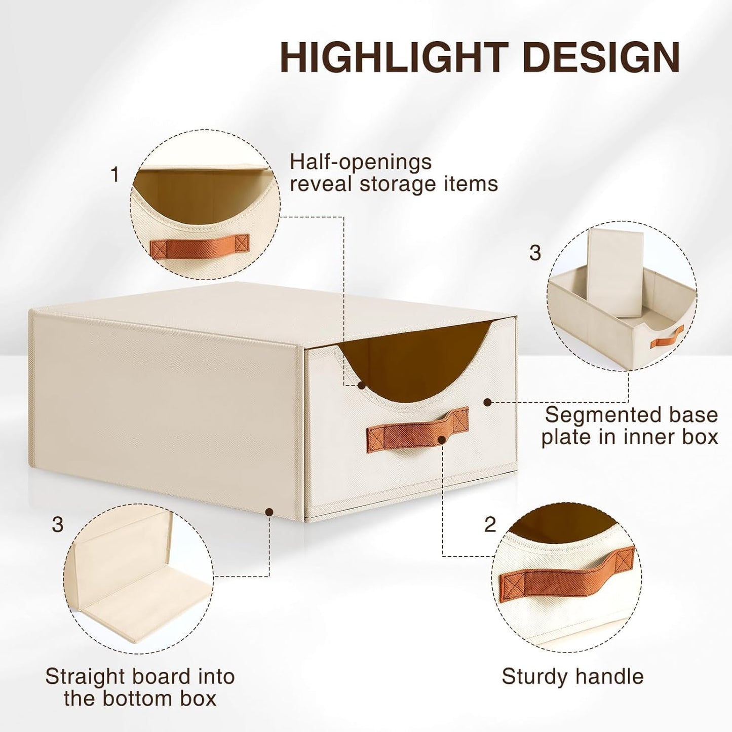 Closet Organizers and Storage - Large Stackable Storage Bins with Drawer, Fabric Bins for Organization, Collapsible Drawer Organizer Clothes for Bedroom, Living Room, 4 Pack, Beige