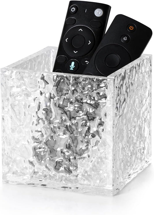 Remote Control Holder, Acrylic Desk Organizer Stone Texture TV Remote Holder Cosmetic Storage Box Modern Remote Organizer Remote Storage Box for Home Office School.