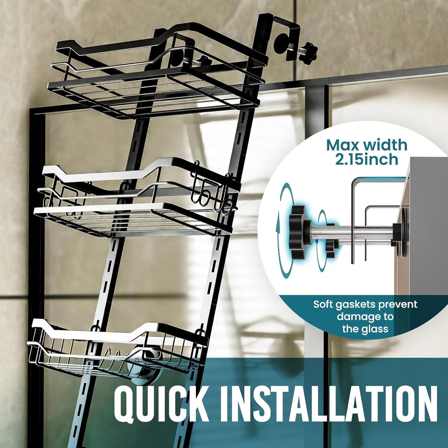 TAILI Hanging Shower Caddy Over The Door Adjustable Hanging Organizer Rack with Hooks, Sturdy Rust Proof Shower Organizer Shelf Basket Storage Rack, No Drilling