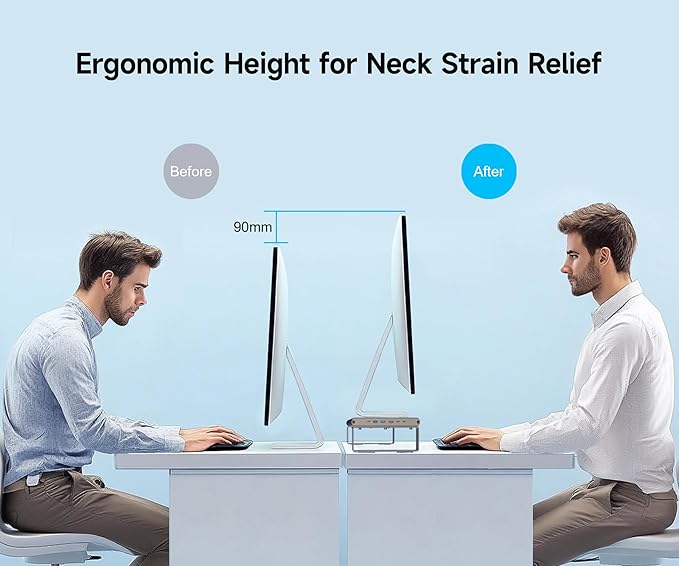 Monitor Stand HUB - Aluminum Riser with 6-in-1 Docking Station: 4K HDMI, USB-C, USB 3.0, PD 100W, Wireless Charging, Drawer Organizer - Gray