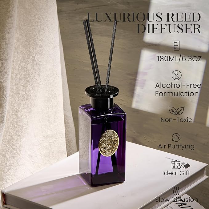 M&SENSE 6.3 oz Large Reed Diffuser Set | Lavender Eucalyptus Scent Oil Diffuser with Sticks | Hotel Collection Non-Toxic Essential Oil |for Bedroom Bathroom Living Room