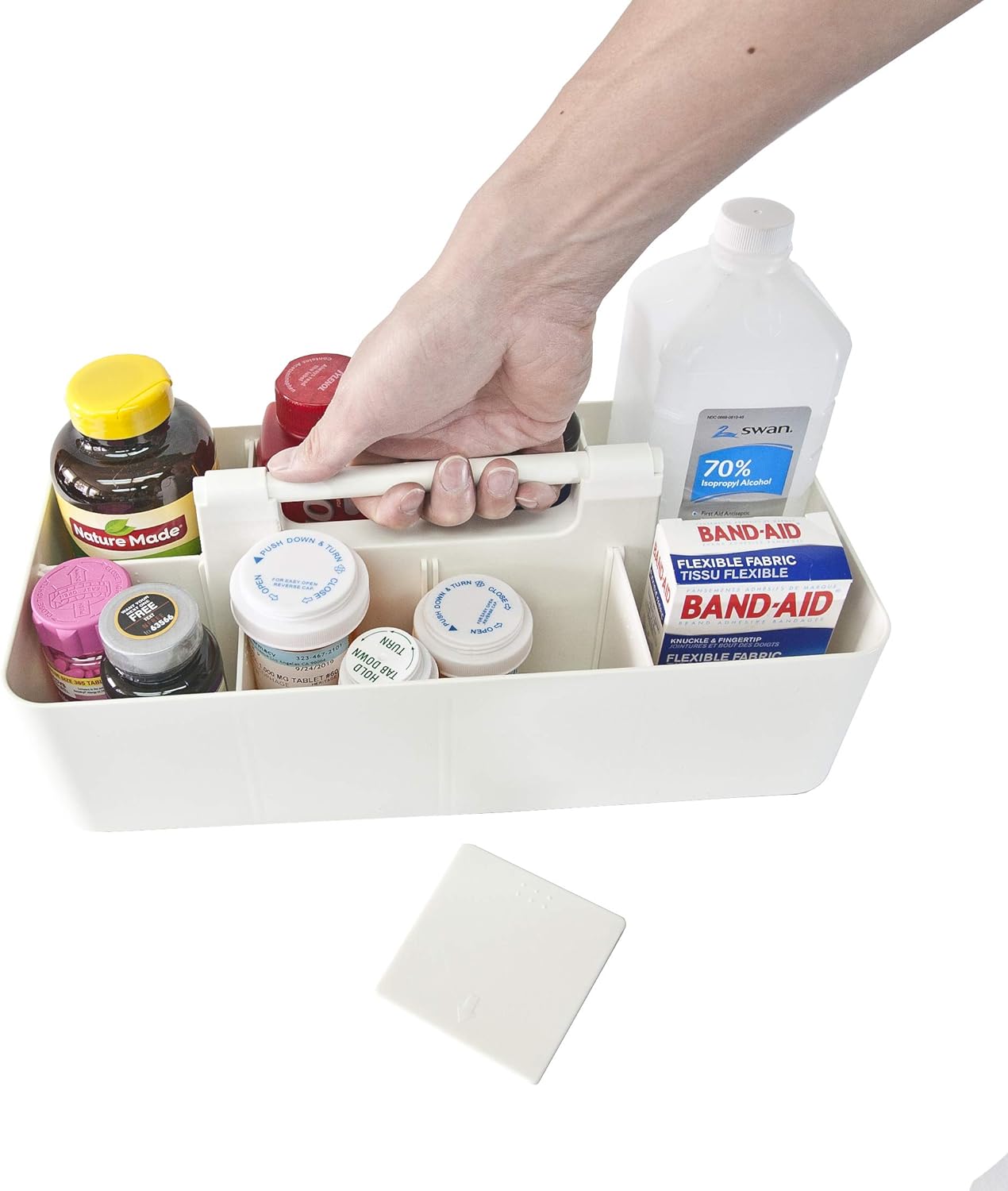 New Plastic Portable Makeup Organizer Caddy Tote Divided Basket Bin with Handle, for Bathroom Storage - Holds Blush Makeup Brushes, Eyeshadow Palette, Lipstick - Extra Large Made In USA (Ivory)