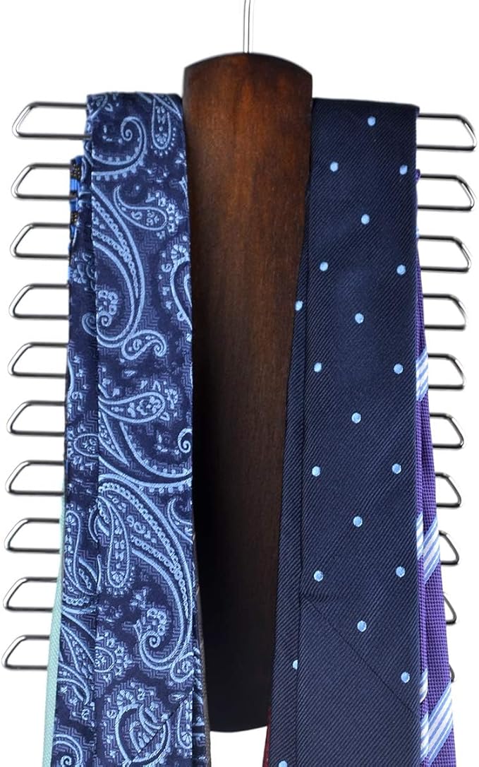 Umo Lorenzo Premium Wooden Necktie and Belt Hanger, Walnut Wood Center Organizer and Storage Rack with a Non-Slip Finish - 20 Hooks (Wooden)…