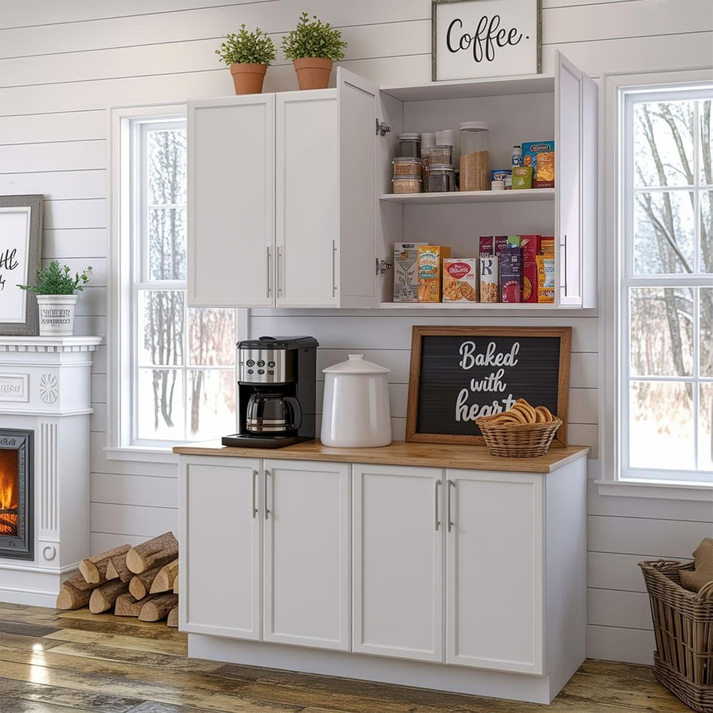 Large Laundry Room Wall Cabinet with Adjustable Shelf,Wall Mounted Kitchen Cabinets with Two Shaker Doors,Upper Storage for Laundry Room, Bathroom, Kitchen,30" W X 2