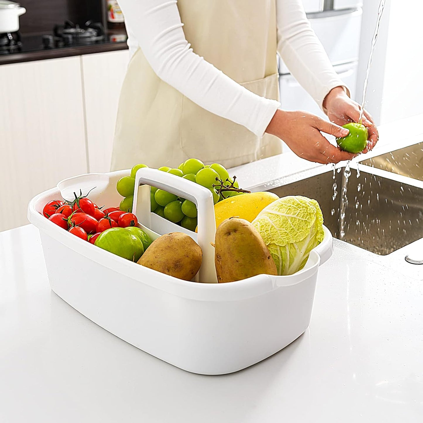 Multi-Purpose Plastic Cleaning Caddy with Handle, Shower Caddy Organizer/Storage Basket/Totes Portable for Bathroom Supplies, Cleaning Products, Under Sink Tool, Housekeepers (White)